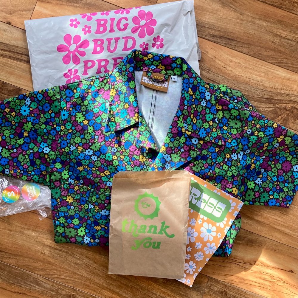 MOSS BLOSSOM 2.0 Big Bud Press Short Sleeve Jumpsuit Size Small NEW - Picture 2 of 16